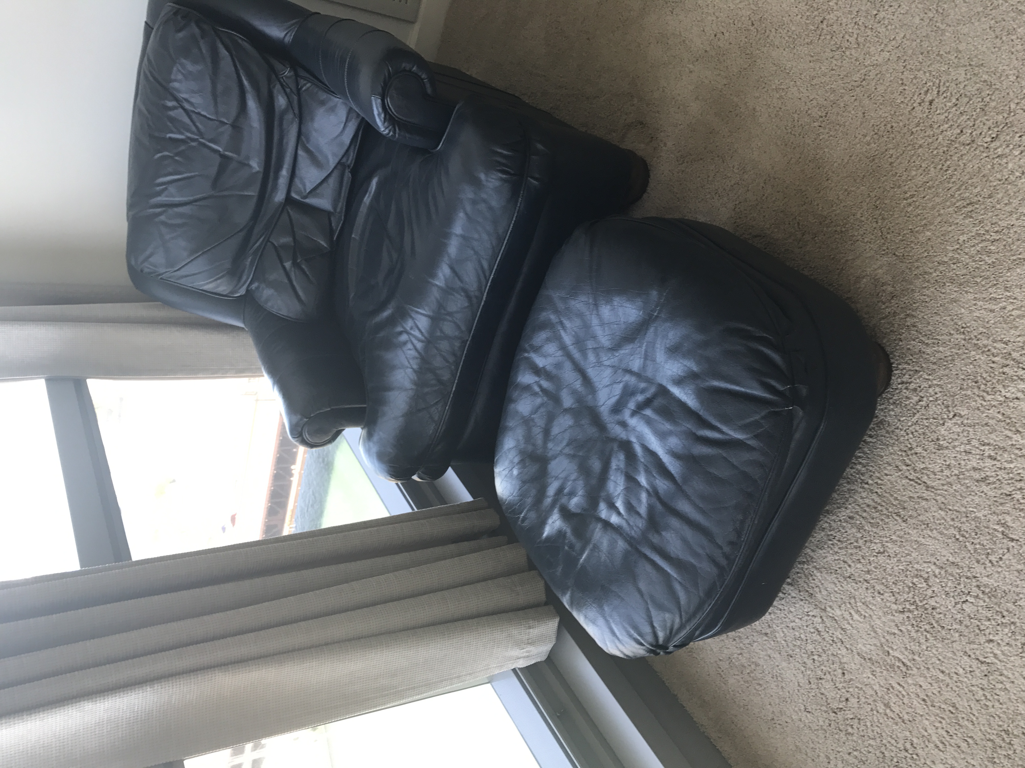 Blue Leather Ottoman